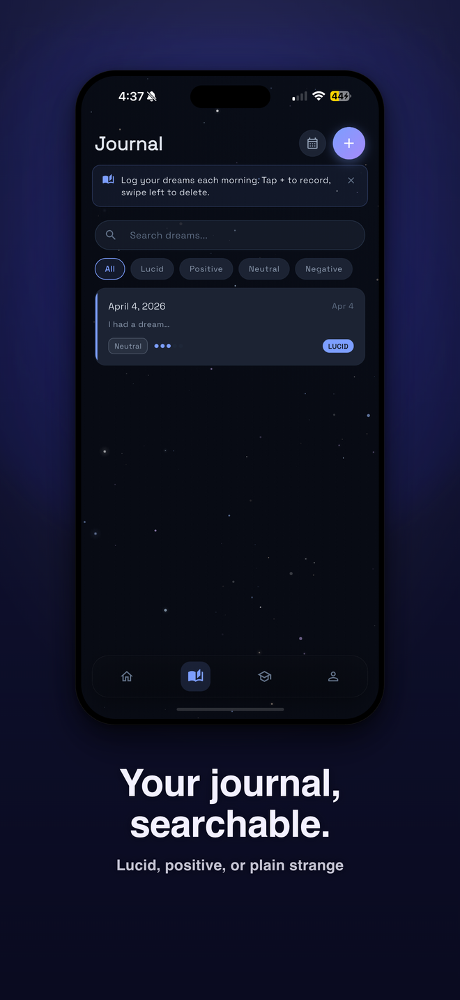 Eukri: 'Your journal, searchable' over the dream journal list